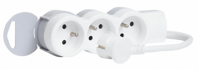 Photo Rallonge multiprise 3 prises de courant 2P+T 16A 230V avec cordon 3m  -  blanc et gris | Ref : 050052