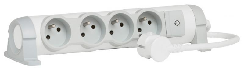 Photo Rallonge multiprise 4x2P+T 16A 230V avec bloc de prise rotatif et cordon 1,5m  -  blanc et gris | Ref : 050075