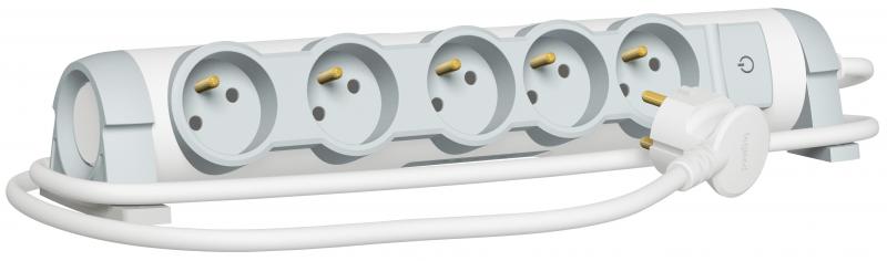 Photo Rallonge multiprise 5 prises de courant 2P+T 16A 230V avec bloc de prise rotatif et cordon 3m  -  bl | Ref : 050080