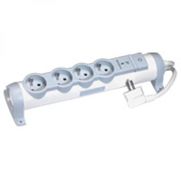 Photo Rallonge multiprise 4 prises 2P+T 16A 230V avec parafoudre - blanc et gris | Ref : 050095