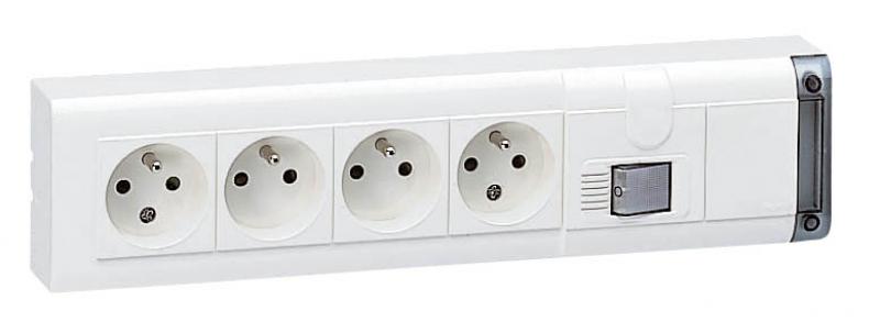 Photo Bloc multiprise fixable avec interrupteur bipolaire  voyant et 4 prises de courant 2P+T longueur 30 | Ref : 050613