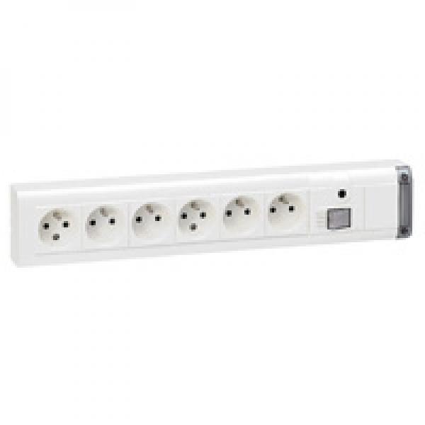 Photo Bloc multiprise fixable avec interrupteur bipolaire  voyant et 6 prises de courant 2P+T longueur 39 | Ref : 050614