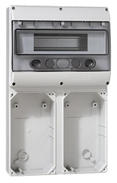 Photo Embase P17 441x265mm avec rail 13 modules et jusqu' 4 prises 16A pour plastron 220x125mm pour compo | Ref : 057705