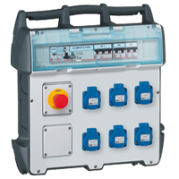 Photo Coffret de chantier P17 IP44 IK09 16A  -  400V~  -  avec 6 prises brochage domestique, 1 plaque obtu | Ref : 058950