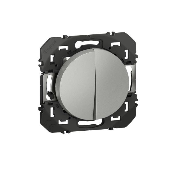 Photo Double interrupteur ou va - et - vient dooxie 10AX 250V~ finition alu | Ref : 600102