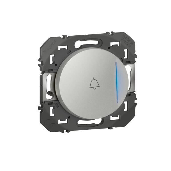 Photo Poussoir simple avec voyant lumineux et marquage sonnette dooxie 6A 250V~ finition alu | Ref : 600118