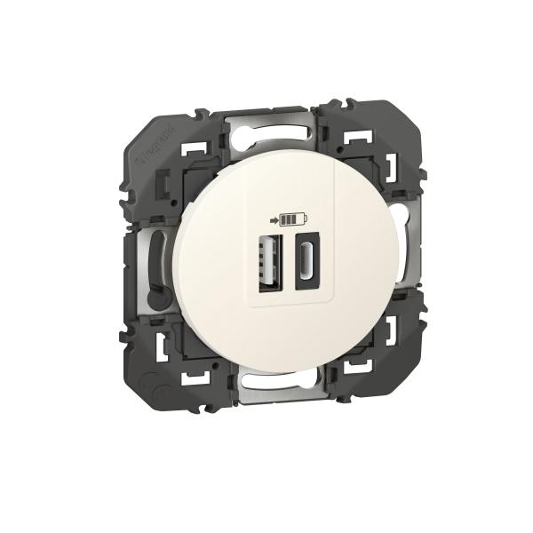Photo Double chargeur USB 1 Type - A + 1 Type - C dooxie 3A finition blanc | Ref : 600349