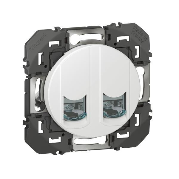 Photo Double prise RJ45 cat�gorie 6A STP Grade 3 TV dooxie finition blanc �quip�e d\'un support - � �quiper de plaque de finition | Ref : 600380