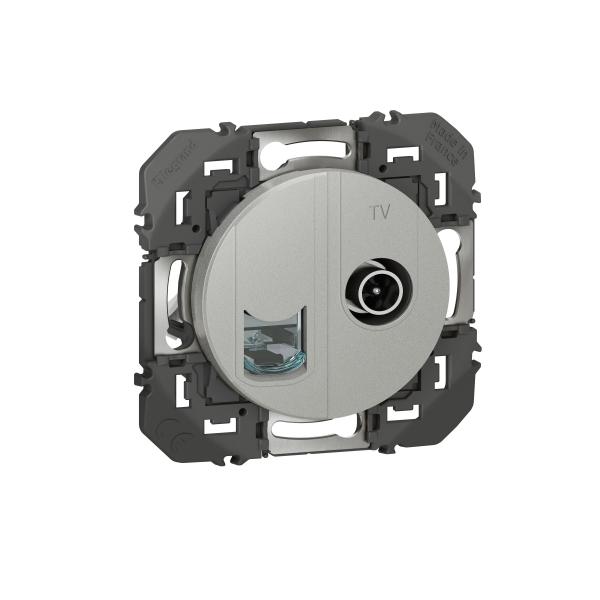 Photo Prise TV + RJ45 catégorie6 STP compacte dooxie finition alu | Ref : 600452