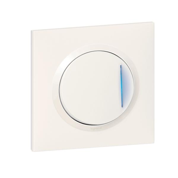 Photo Poussoir simple avec voyant lumineux dooxie one 6A 250V~ livré avec plaque carrée blanche et griffes | Ref : 600716
