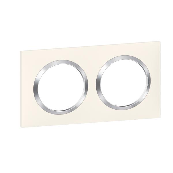 Photo Plaque carre dooxie 2 postes finition blanc avec bague effet chrome | Ref : 600842