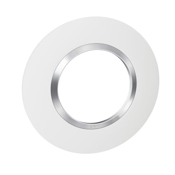 Photo Plaque ronde dooxie 1 poste finition blanc avec bague effet chrome | Ref : 600973