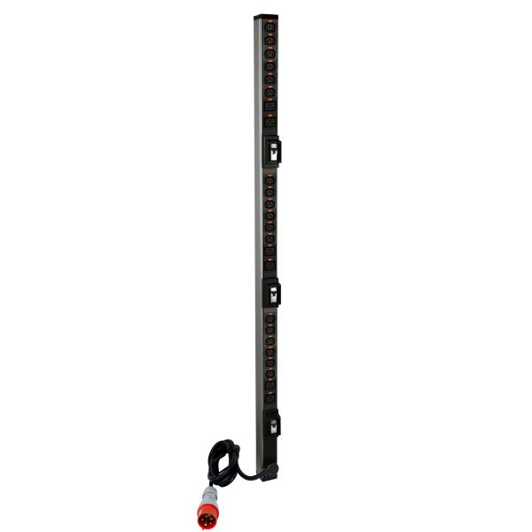 Photo PDU standard triphas� Z�ro - U LCS� avec 18xC13 et 6xC19 verrouillables et cordon d'alimentation 3m avec fiche 3P+T+N | Ref : 646870