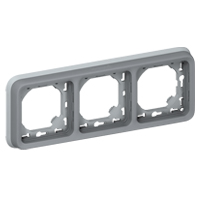 Photo Support plaque étanche 3 postes horizontaux Plexo composable IP55 - gris | Ref : 069687