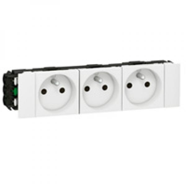 Photo Prise 3x2P+T Mosaic Soluclip goulotte clippage direct 6 modules - blanc | Ref : 077103