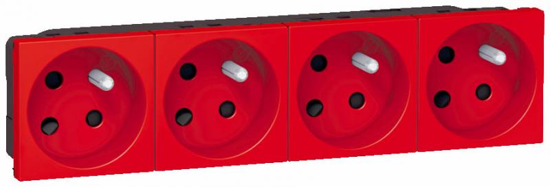 Photo Quadruple prise de courant 2P+T � 45� � d�trompage pr�c�bl�es IK07 Mosaic 8 modules � bornes automat | Ref : 077154