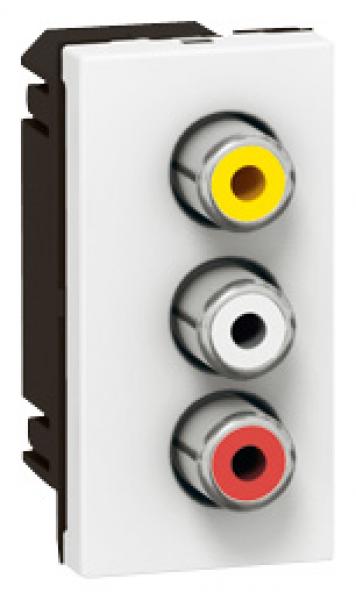 Photo Prise 3 RCA femelle Mosaic 1 module pour liaison vidéo composite et audio stéréo - blanc | Ref : 078754