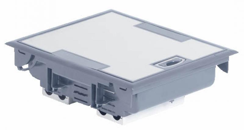 Photo Boîte de sol 75-105mm à équiper - 12 modules - couvercle inox - gris | Ref : 089605