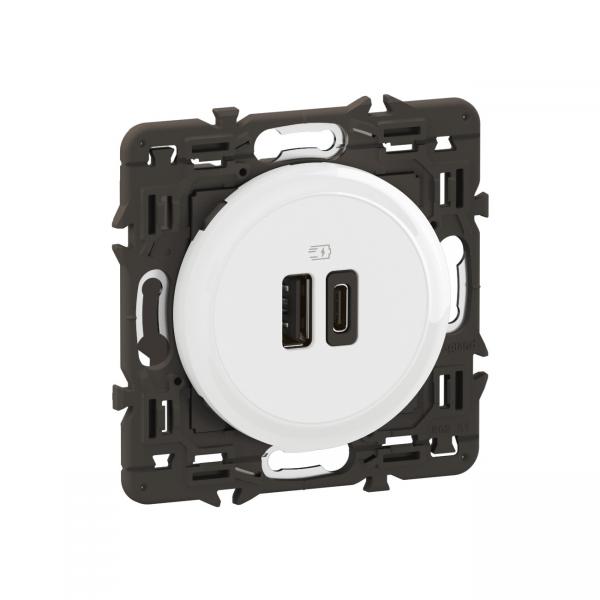 Photo Prise USB Cliane Type-A + Type-C 20W - bornes  vis - prmont Blanc | Ref : CC0153