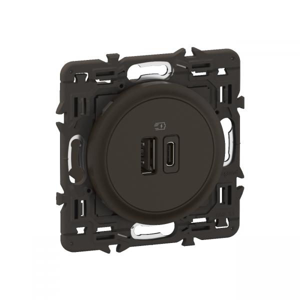 Photo Prise USB Cliane Type-A + Type-C 20W - bornes  vis - prmont Noir | Ref : CE0153