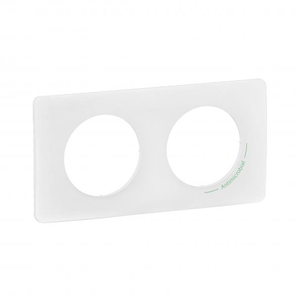 Photo Plaque de finition nouveau Cliane 2 postes - Blanc antimicrobien | Ref : CP2602