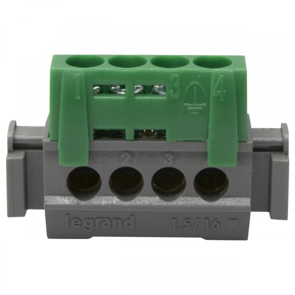 Vignette 2 produit Bornier de rpartition isol IP2X terre - 4 connexions 1,5-16mm- vert long.47mm | Ref : 004830