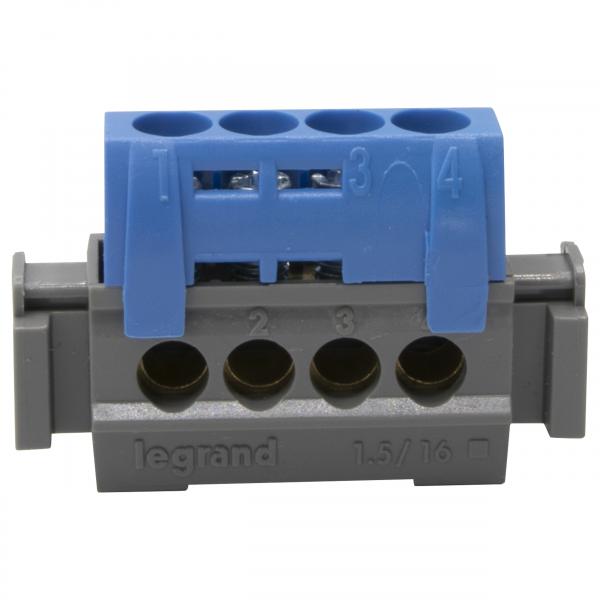 Vignette 2 produit Bornier de rpartition isol IP2X neutre - 4x1,5mm  16mm - bleu - long.75mm | Ref : 004840
