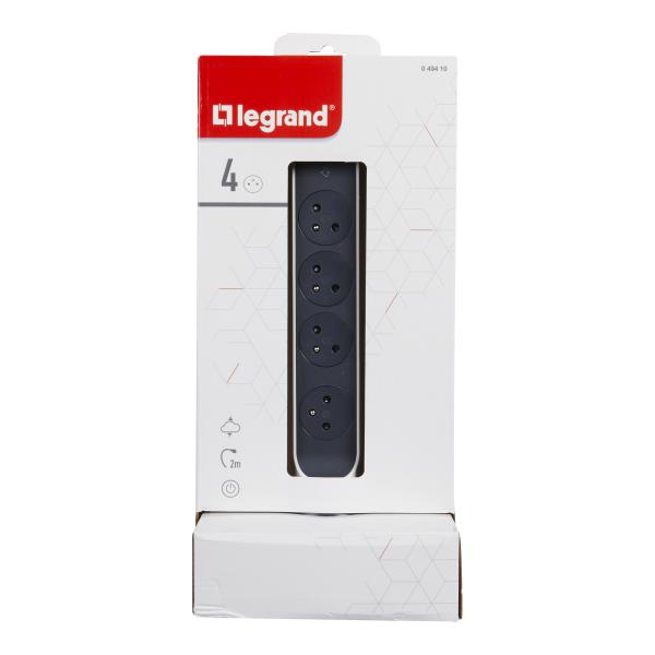 Vignette 2 produit Rallonge tour 4x2P+T Surface .interrupteur. parafoudre et cordon 2m - blanc/gris | Ref : 049410