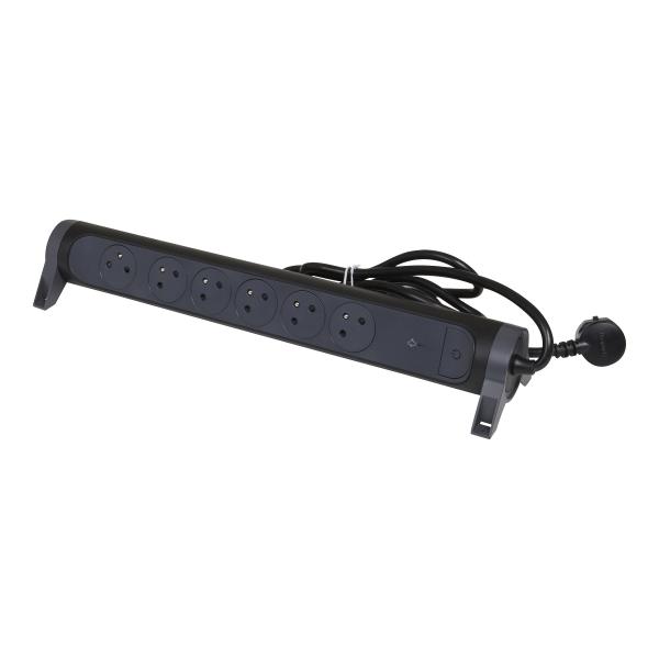 Vignette 2 produit Rallonge 6x2P+T Surface avec inter. parafoudre et cordon 1.5m - noir/gris | Ref : 049427