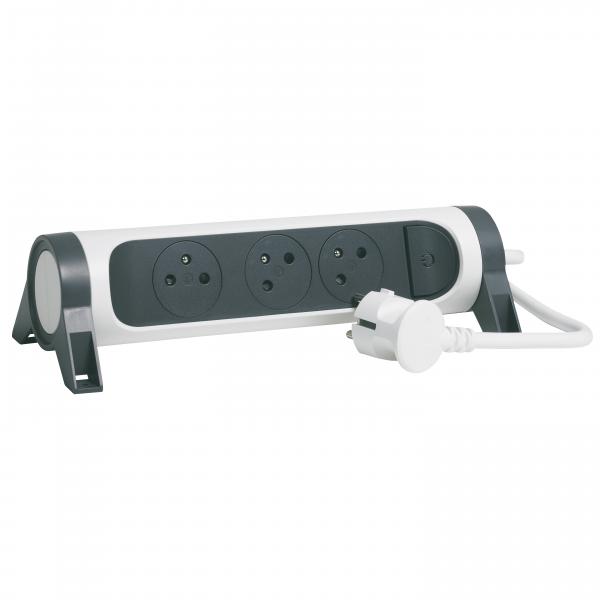 Vignette 2 produit Rallonge 3x2P+T Surface avec interrupteur et cordon 1.5m 3G 1mm - blanc/gris | Ref : 049442
