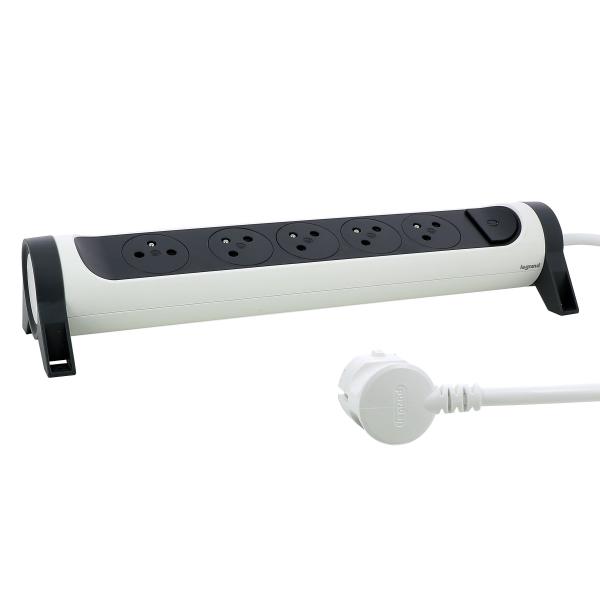 Vignette 2 produit Rallonge 5x2P+T Surface avec interrupteur et cordon 1.5m 3G 1mm - blanc/gris | Ref : 049450