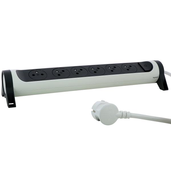 Vignette 2 produit Rallonge 6x2P+T Surface avec interrupteur et cordon 1.5m 3G 1mm - blanc/gris | Ref : 049454