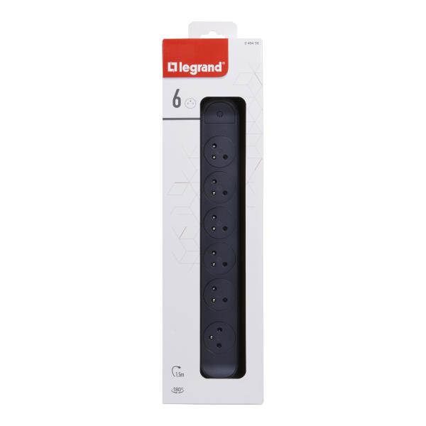Vignette 2 produit Rallonge 6x2P+T Surface avec interrupteur et cordon 1.5m 3G 1mm - noir/gris | Ref : 049456