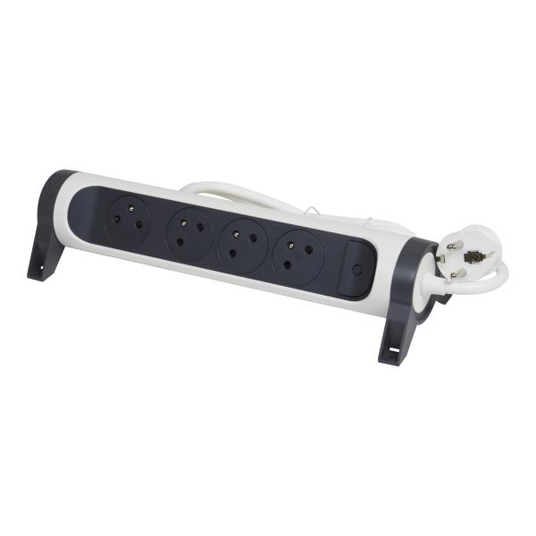 Vignette 2 produit Rallonge 4x2P+T Surface avec interrupteur et cordon 3m 3G 1.5mm - blanc/gris | Ref : 049459