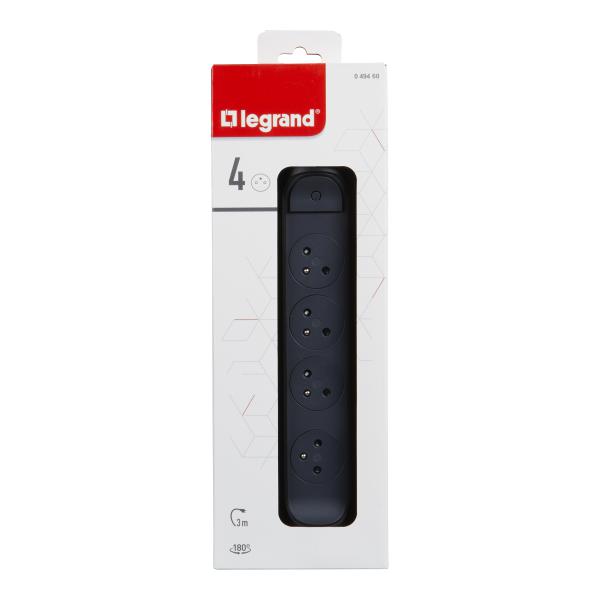 Vignette 2 produit Rallonge 4x2P+T Surface avec interrupteur et cordon 3m 3G 1.5mm - noir/gris | Ref : 049460