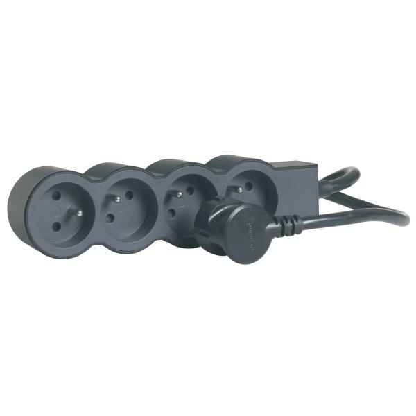 Vignette 2 produit Rallonge 4x2P+T avec cordon 1.5m 3G 1mm - noir/gris fonc | Ref : 049477