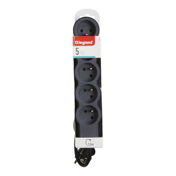 Vignette 2 produit Rallonge 5x2P+T avec cordon 1.5m 3G 1mm² - noir/gris foncé | Ref : 049482