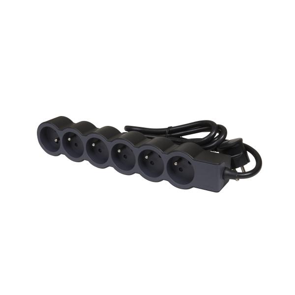 Vignette 2 produit Rallonge 6x2P+T avec cordon 1.5m 3G 1mm² - noir/gris foncé | Ref : 049486