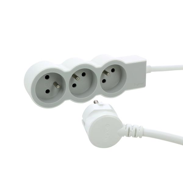 Vignette 2 produit Rallonge 3x2P+T avec cordon 3m 3G 1.5mm - blanc/gris clair | Ref : 049488