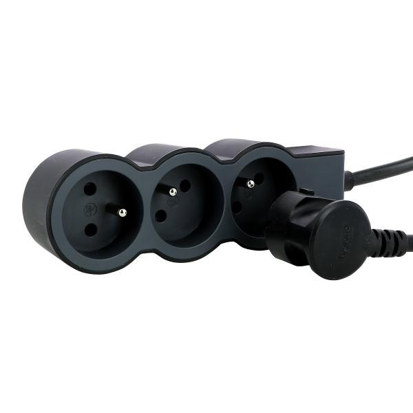 Vignette 2 produit Rallonge 3x2P+T avec cordon 3m 3G 1.5mm² - noir/gris foncé | Ref : 049489