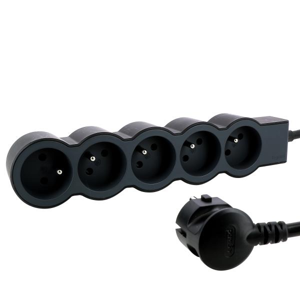 Vignette 2 produit Rallonge 5x2P+T avec cordon 3m 3G 1.5mm² - noir/gris foncé | Ref : 049493