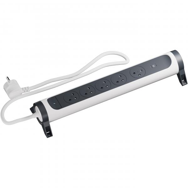 Vignette 2 produit Multiprise Surface 5x2P+T 16A 230V?3680W ? double prise USB-C int�gr�e ? cordon 1.5 m ? Blanc/Noir | Ref : 049646