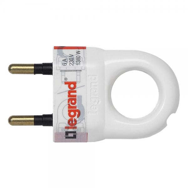 Vignette 2 produit Fiche plastique 2P 6A avec anneau d\'extraction - blanc | Ref : 050162