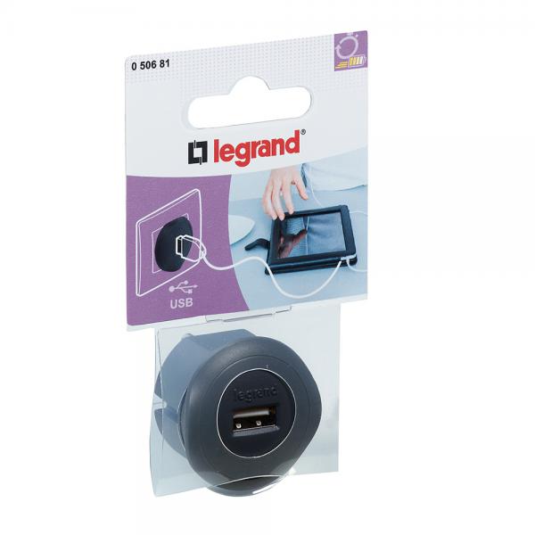 Vignette 2 produit Chargeur USB 5V 1,5A maximum avec fiche 2P 10A et encombrement rduit  -  noir | Ref : 050681