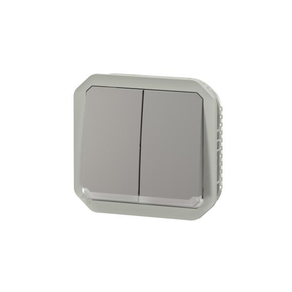 Vignette 2 produit Commande double interrupteur ou poussoir lumineux Plexo composable gris | Ref : 069526L