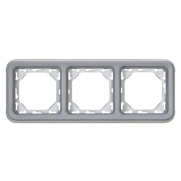 Vignette 2 produit Support plaque étanche 3 postes horizontaux Plexo composable IP55 - gris | Ref : 069687