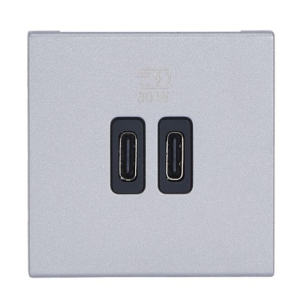 Vignette 2 produit Chargeur 2 USB Type-C + Type-C Power Delivery Mosaic - Alu | Ref : 077632L
