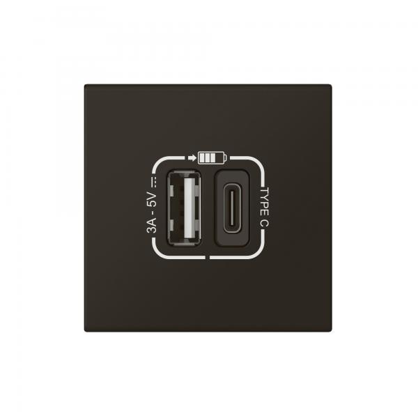 Vignette 2 produit Chargeur USB Type-A + USB Type-C 3A 15W Mosaic Link raccordement latéral 2 modules 230V ou 5V= - noir mat | Ref : 079193L