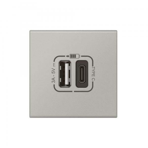 Vignette 2 produit Chargeur USB Type-A + USB Type-C 3A 15W Mosaic Link raccordement latéral 2 modules 230V ou 5V= - alu | Ref : 079293L