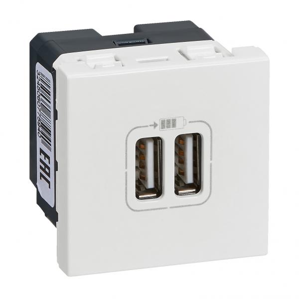 Vignette 2 produit Prise double USB Type-A Mosaic 3A 2 modules - blanc | Ref : 099604